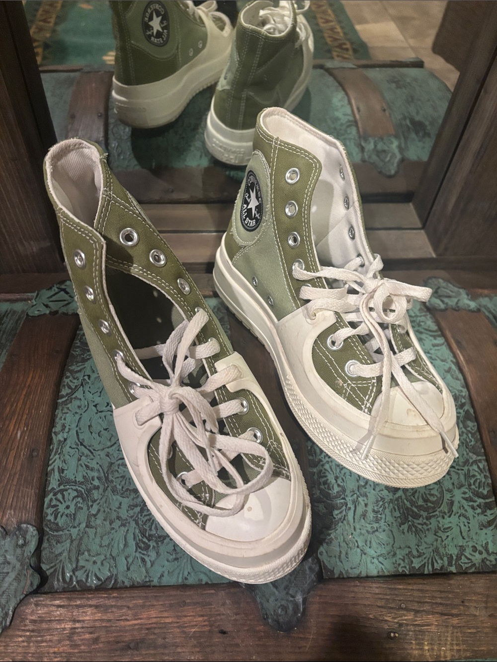 Converse High Top Sneakers in Olive and White 8.5